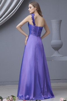 Taffeta One-Shoulder Floor Length A-line Dress with Ruffle