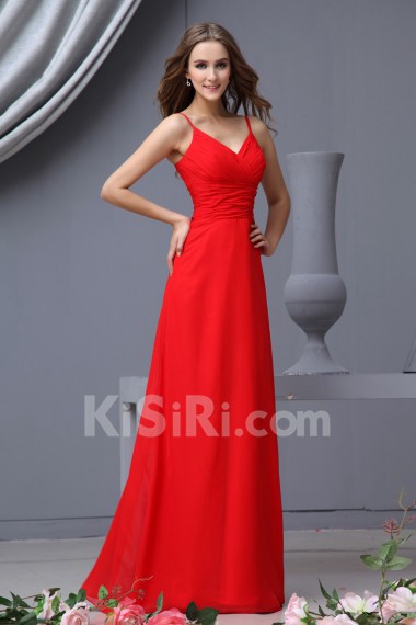 Chiffon Spaghetti Straps Floor Length Empire Dress with Ruffle