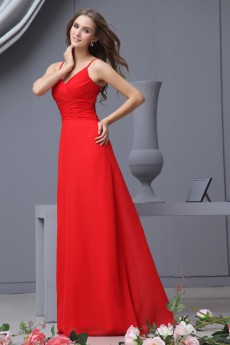 Chiffon Spaghetti Straps Floor Length Empire Dress with Ruffle