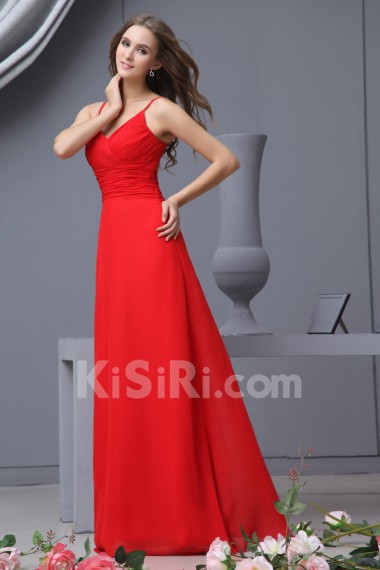 Chiffon Spaghetti Straps Floor Length Empire Dress with Ruffle