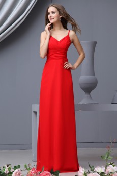 Chiffon Spaghetti Straps Floor Length Empire Dress with Ruffle