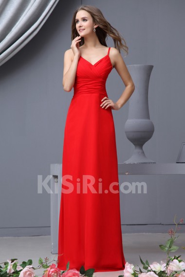 Chiffon Spaghetti Straps Floor Length Empire Dress with Ruffle