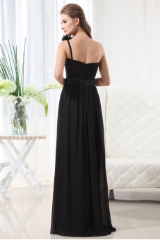 Chiffon One-Shoulder Floor Length Empire Dress with Ruffle and Flower