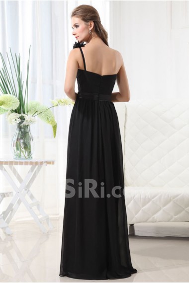 Chiffon One-Shoulder Floor Length Empire Dress with Ruffle and Flower