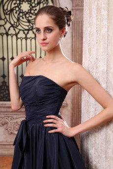 Taffeta Strapless Ankle-Length A-line Dress with Ruching