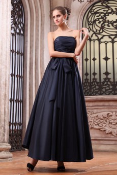 Taffeta Strapless Ankle-Length A-line Dress with Ruching