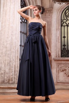 Taffeta Strapless Ankle-Length A-line Dress with Ruching