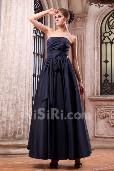 Taffeta Strapless Ankle-Length A-line Dress with Ruching