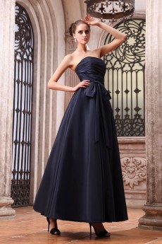 Taffeta Strapless Ankle-Length A-line Dress with Ruching