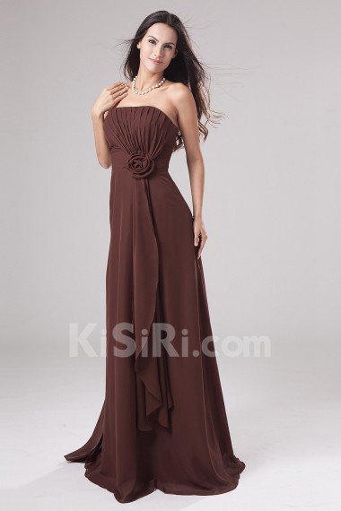 Chiffon Strapless Floor Length Empire Dress with Hand-made Flower