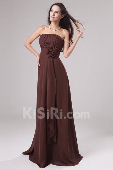 Chiffon Strapless Floor Length Empire Dress with Hand-made Flower