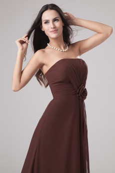 Chiffon Strapless Floor Length Empire Dress with Hand-made Flower