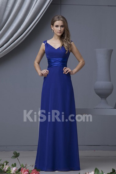 Chiffon V-Neckline Floor Length A-line Dress with Beaded