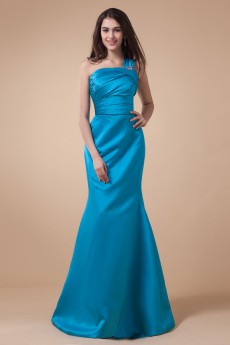 Charmeuse One-Shoulder Floor Length Mermaid Dress with Ruffle