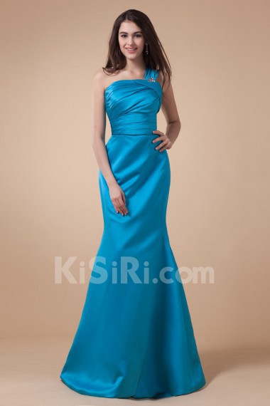 Charmeuse One-Shoulder Floor Length Mermaid Dress with Ruffle