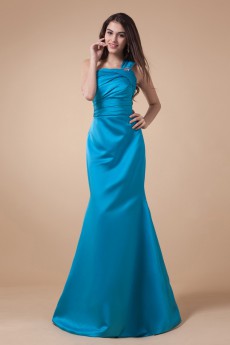 Charmeuse One-Shoulder Floor Length Mermaid Dress with Ruffle