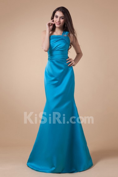 Charmeuse One-Shoulder Floor Length Mermaid Dress with Ruffle