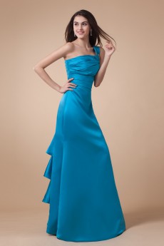 Charmeuse One-Shoulder Floor Length Mermaid Dress with Ruffle