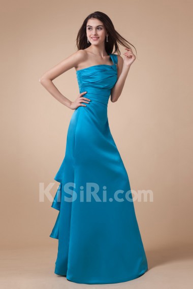 Charmeuse One-Shoulder Floor Length Mermaid Dress with Ruffle