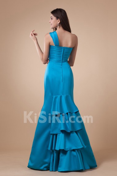 Charmeuse One-Shoulder Floor Length Mermaid Dress with Ruffle