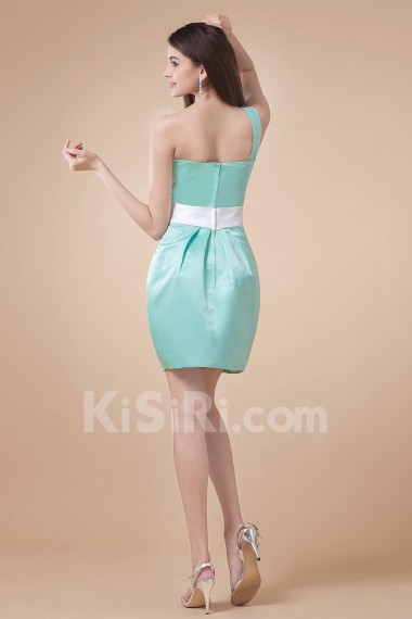 Satin One-Shoulder Short Sheath Dress with Drape