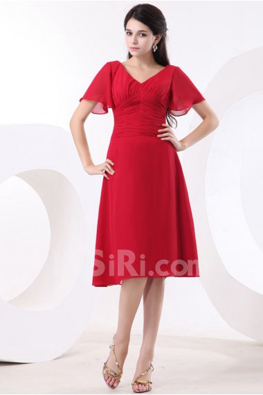 Chiffon V-Neckline Short A-line Dress with Short Sleeves