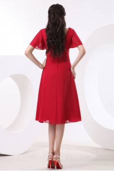 Chiffon V-Neckline Short A-line Dress with Short Sleeves