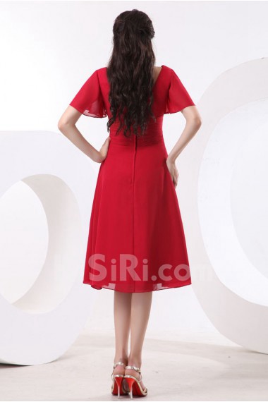 Chiffon V-Neckline Short A-line Dress with Short Sleeves