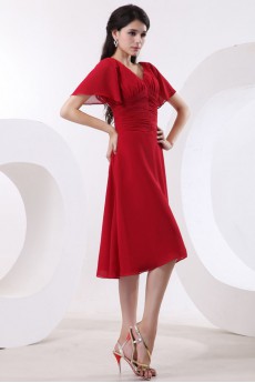 Chiffon V-Neckline Short A-line Dress with Short Sleeves