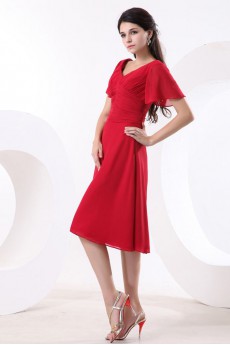 Chiffon V-Neckline Short A-line Dress with Short Sleeves