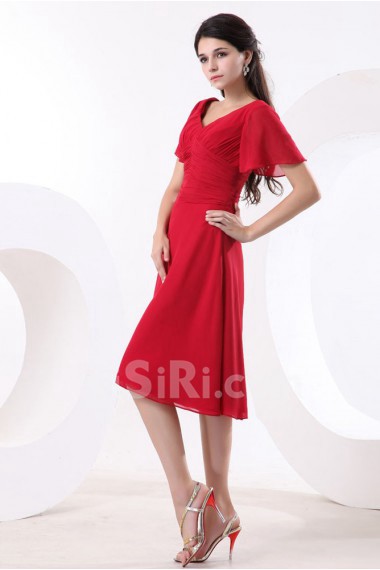 Chiffon V-Neckline Short A-line Dress with Short Sleeves