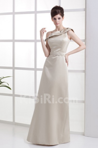 Satin One-Shoulder Floor Length A-line Dress with Ruffle