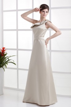 Satin One-Shoulder Floor Length A-line Dress with Ruffle