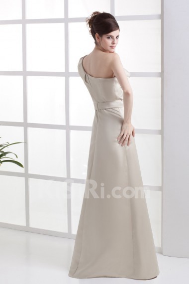 Satin One-Shoulder Floor Length A-line Dress with Ruffle