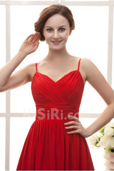 Chiffon Spaghetti Straps Short A-line Dress with Ruffle