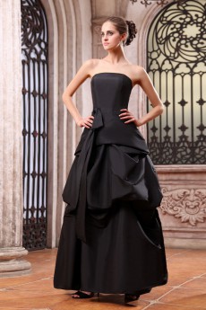 Taffeta Strapless Ankle-Length A-line Dress with Sash