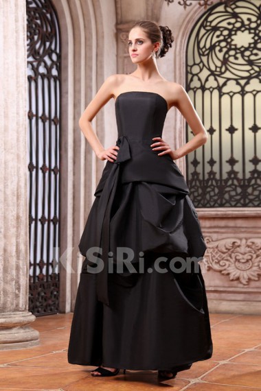 Taffeta Strapless Ankle-Length A-line Dress with Sash