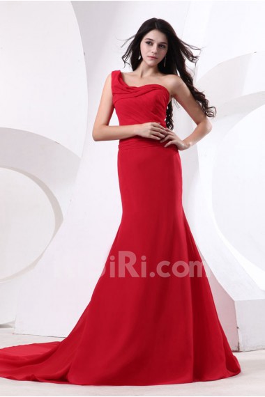 Chiffon One-Shoulder Sheath Dress with Ruffle