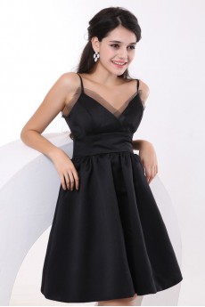 Satin and Organza V-Neckline Short A-line Dress with Pleat