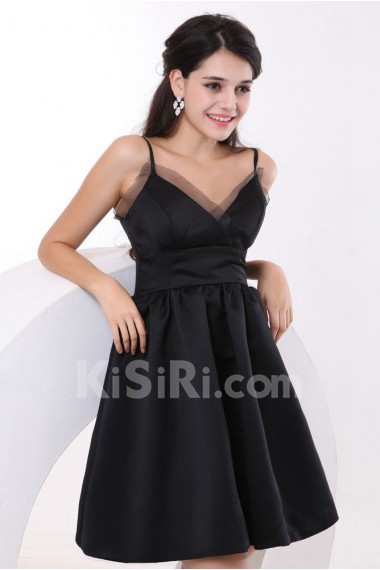 Satin and Organza V-Neckline Short A-line Dress with Pleat