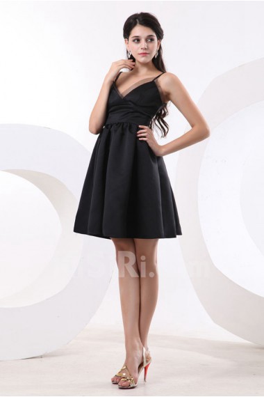 Satin and Organza V-Neckline Short A-line Dress with Pleat