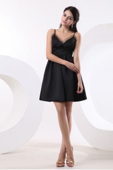 Satin and Organza V-Neckline Short A-line Dress with Pleat