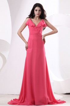 Chiffon Spaghetti Straps A-line Dress with Pleat