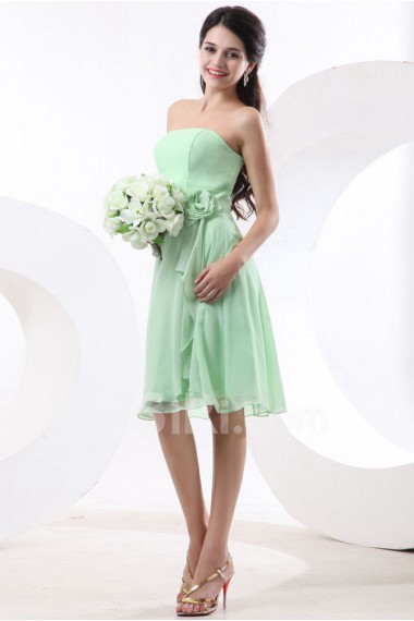 Chiffon Strapless Short A-line Dress with Flowers