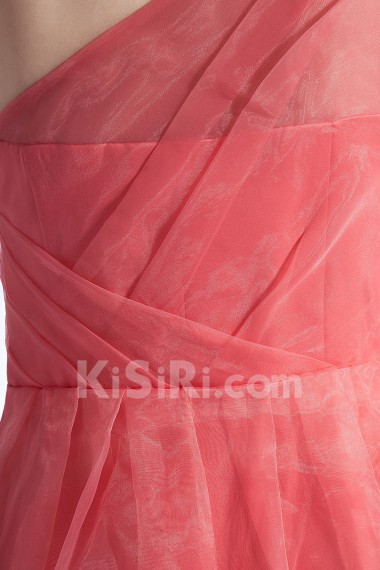 Chiffon One-Shoulder Ankle-Length Empire Dress with Hand-made Flower