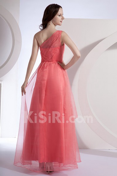 Chiffon One-Shoulder Ankle-Length Empire Dress with Hand-made Flower