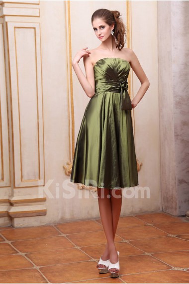 Taffeta Strapless Short A-line Dress with Hand-made Flower