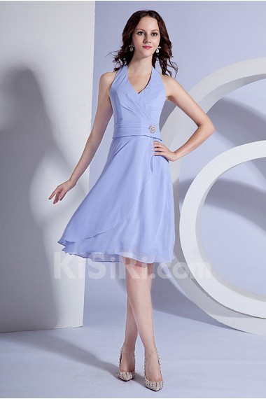 Chiffon Halter Neckline Short Dress with Embroidery 