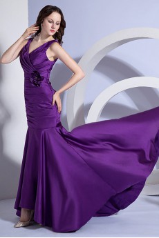 Taffeta V-Neckline Sheath Dress with Hand-made Flower