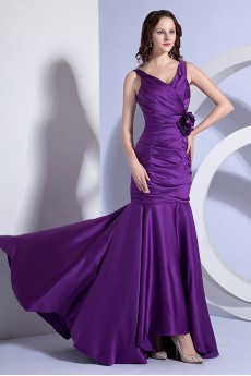 Taffeta V-Neckline Sheath Dress with Hand-made Flower